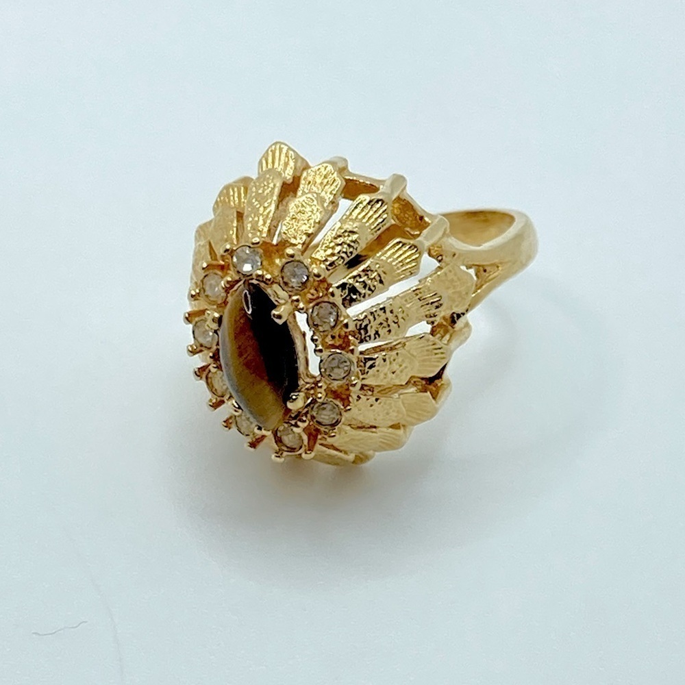 TIGERS Eye Gold Plated Cocktail Statement Ring Approx Sz 6.5
